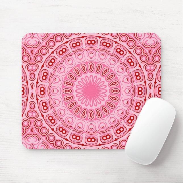 Crimson and Pink Mandala Pattern Mouse Mat (With Mouse)