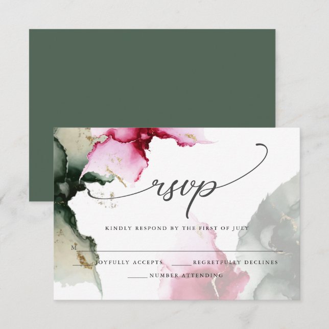Crimson and Sage Green Watercolor RSVP Card (Front/Back)