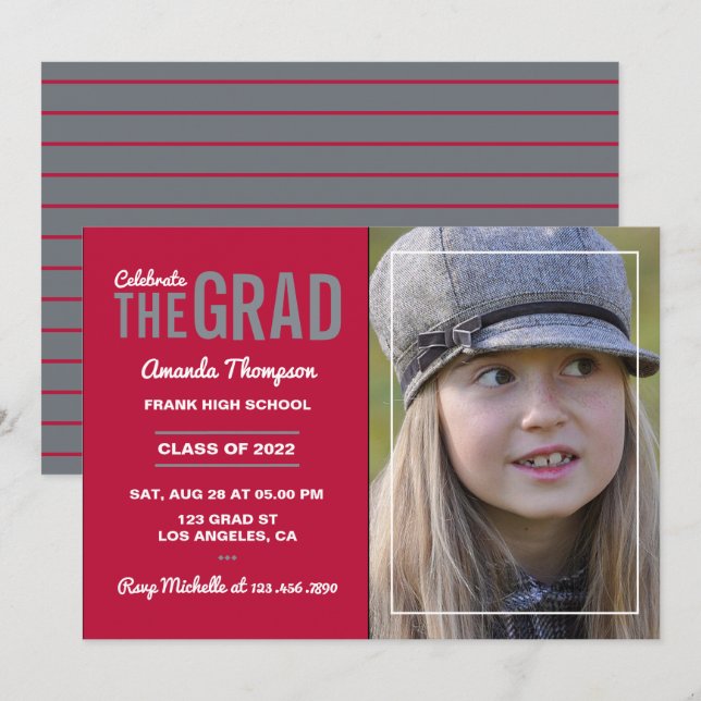 Crimson and Slate Graduation Party Invitation (Front/Back)