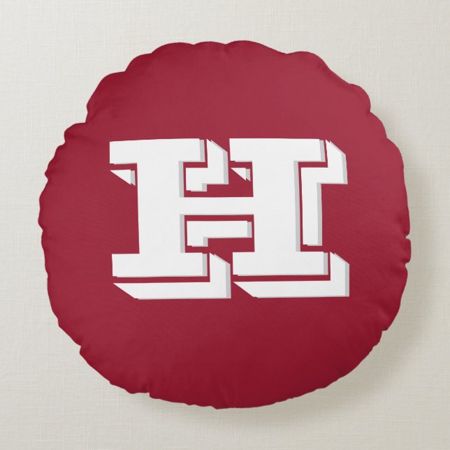 Crimson and White Varsity Letter  Monogram  Round Cushion (Front)