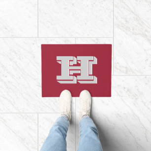 Crimson and White Varsity Letter Style Monogram Doormat