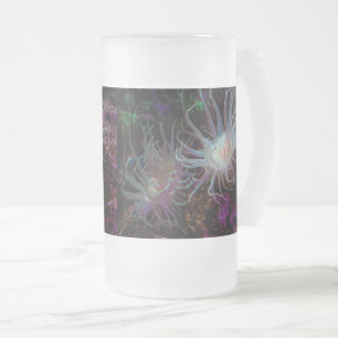 Crimson Anemone Frosted Glass Beer Mug
