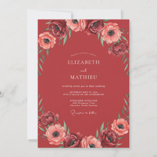 Crimson Anemone Watercolor Wedding Invitation