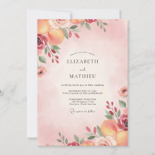 Crimson Apricot Bloom Wedding Invitation
