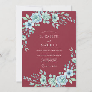 Crimson Aqua Peony Wedding Invitation