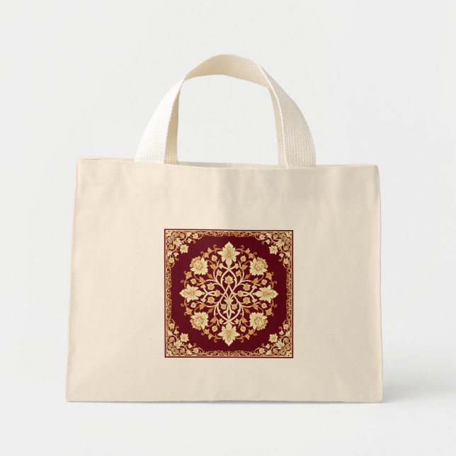 Crimson Arabesque Floral Tote Bag (Front)