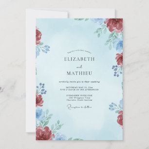 Crimson Azure Leafy Wedding Invitation