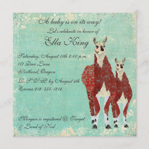 Crimson & Azure Llamas Baby Invitation