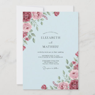 Crimson Azure Ranunculus Dusty Eucalyptus Wedding Invitation