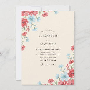 Crimson Azure Wildflower Wedding Invitation