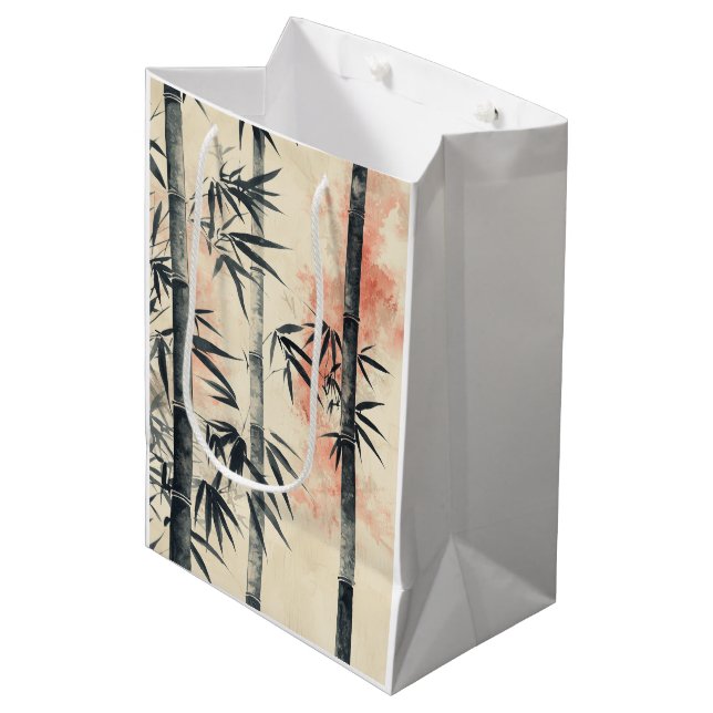 Crimson Bamboo Serenity Ink Wash Medium Gift Bag (Front Angled)
