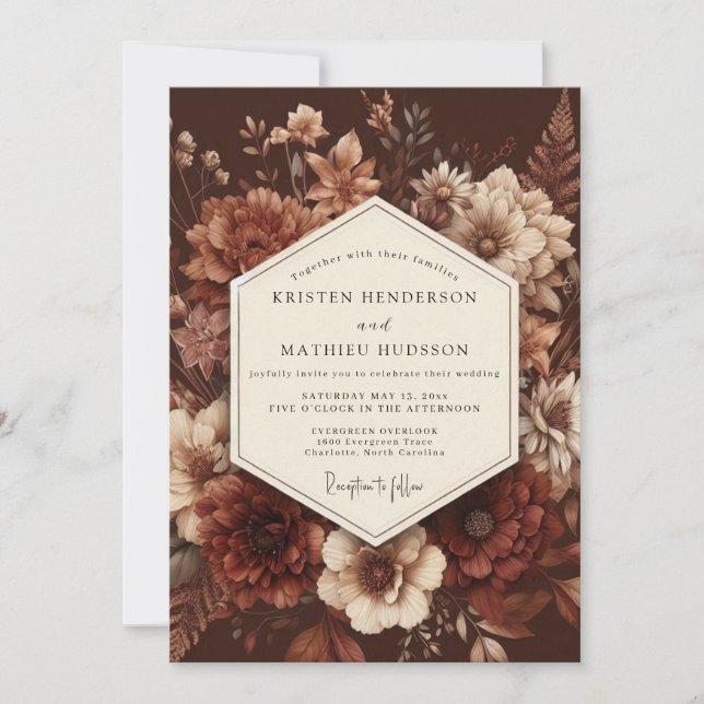 Crimson Baroque Bloom Wedding Invitation (Front)