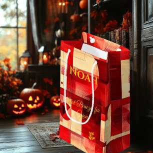 Crimson & Beige Harmony Geometric Contemporary Art Small Gift Bag