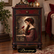 Crimson Bird Lady Portrait Decoupage