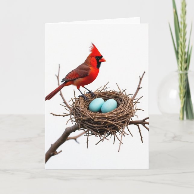 Crimson Bird Nesting Scene Card (Front)