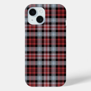 Crimson, Black and Grey Sporty Plaid Pattern iPhone 15 Case