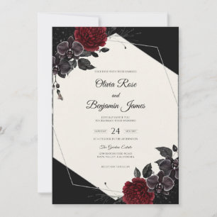 Crimson Black Bloom Wedding Invitation