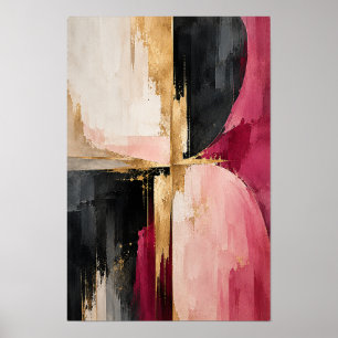 Crimson Black Gold Geometric Abstract Wall Art