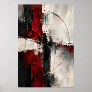 Crimson Black Ivory Circle Abstract Wall Art