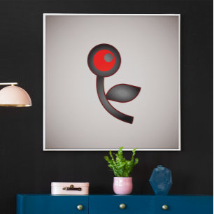 Crimson Bloom: Abstract Flower with Red and Black  Poster