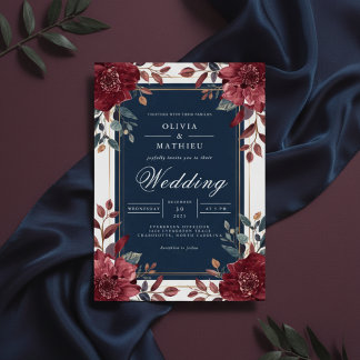 Crimson Bloom Botanical Frame Wedding Invitation