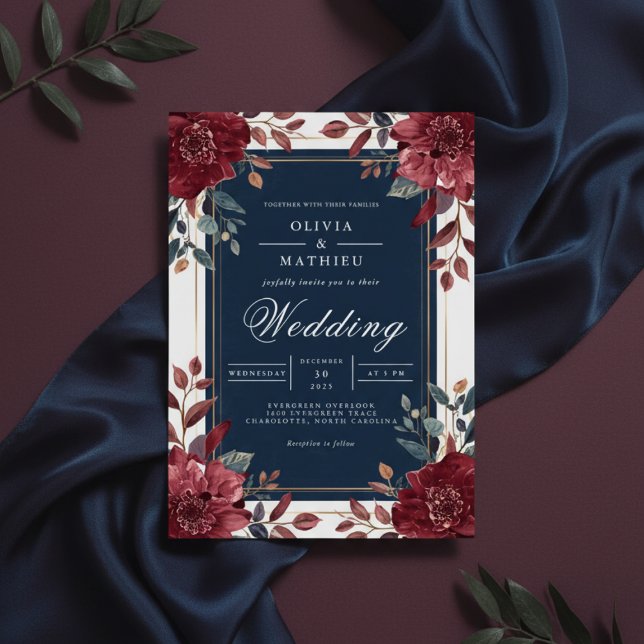 Crimson Bloom Botanical Frame Wedding Invitation (Creator Uploaded)