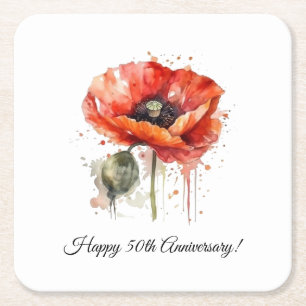 Crimson Bloom, custom Square Paper Coaster