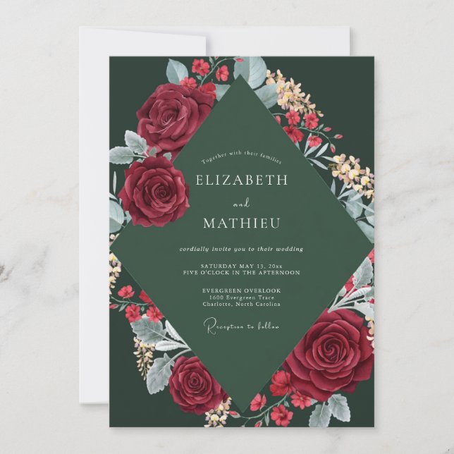 Crimson Bloom Forest Wedding Invitation (Front)