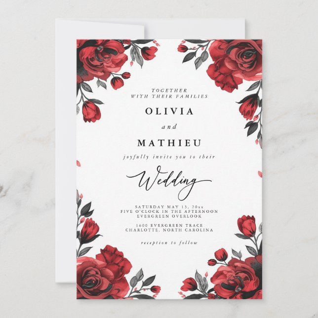 Crimson Bloom Romance Wedding Invitation (Front)