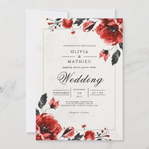 Crimson Bloom Romantic Wedding Invitation