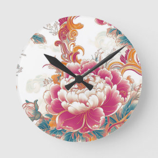 Crimson Bloom Round Clock