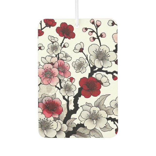 Crimson Blossom Elegance - Japanese-Inspired Flora Car Air Freshener (Front)