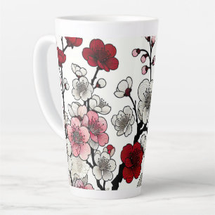 Crimson Blossom Elegance - Japanese-Inspired Flora Latte Mug