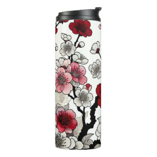 Crimson Blossom Elegance - Japanese-Inspired Flora Thermal Tumbler