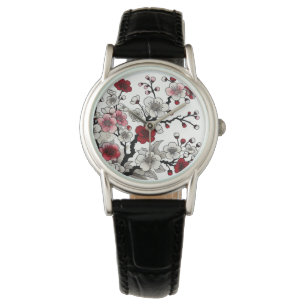 Crimson Blossom Elegance - Japanese-Inspired Flora Watch