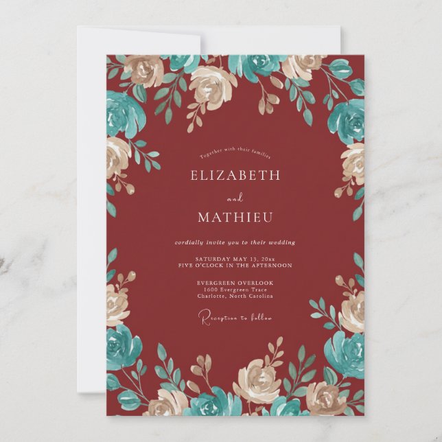 Crimson Blossom Wedding Invitation (Front)