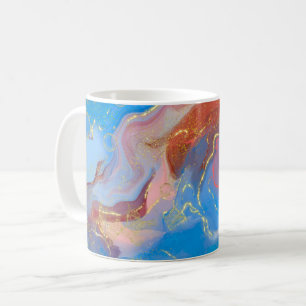 Crimson, Blush, Blue and Gold Marbled Alcohol Ink Coffee Mug