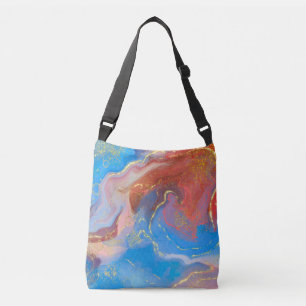 Crimson, Blush, Blue and Gold Marbled Alcohol Ink Crossbody Bag
