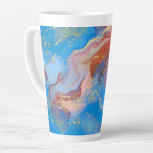 Crimson, Blush, Blue and Gold Marbled Alcohol Ink Latte Mug
