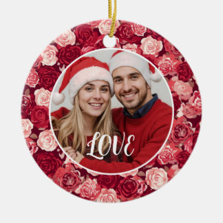 Crimson & Blush Seamless Rose Pattern Ceramic Tree Decoration