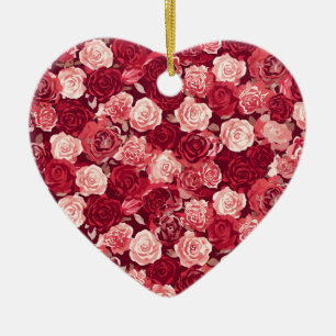 Crimson & Blush Seamless Rose Pattern Ceramic Tree Decoration