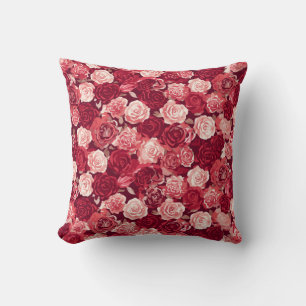 Crimson & Blush Seamless Rose Pattern Cushion
