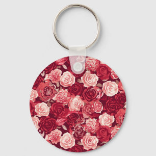 Crimson & Blush Seamless Rose Pattern Key Ring