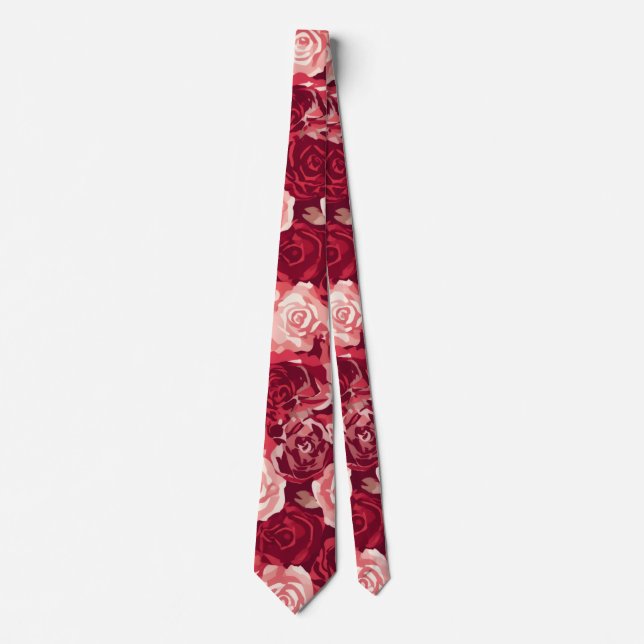 Crimson & Blush Seamless Rose Pattern Tie (Front)