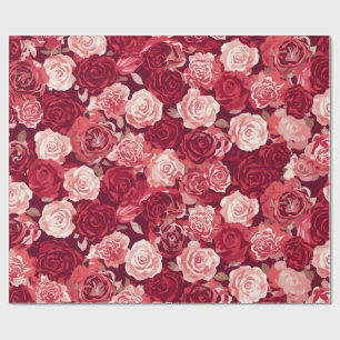 Crimson & Blush Seamless Rose Pattern Wrapping Paper