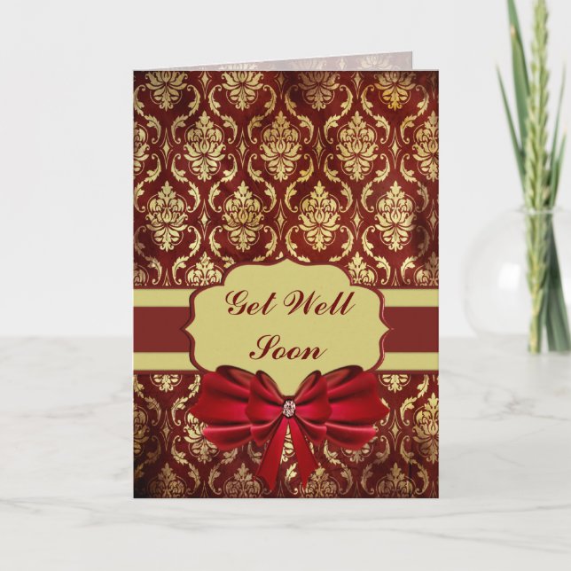 Crimson Brocade Get Well Soon Card (Front)