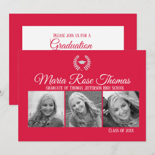 Crimson Cap & Leaves Grad Invitation 5" x 7"