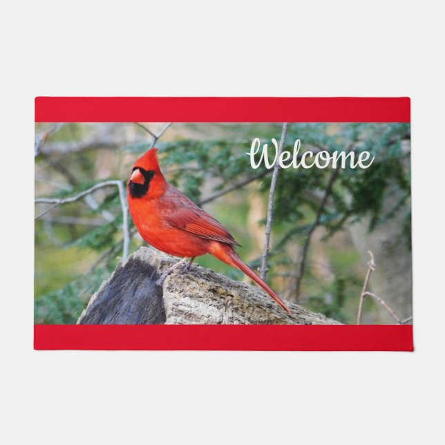 Crimson Cardinal Decorative Doormat (Front)