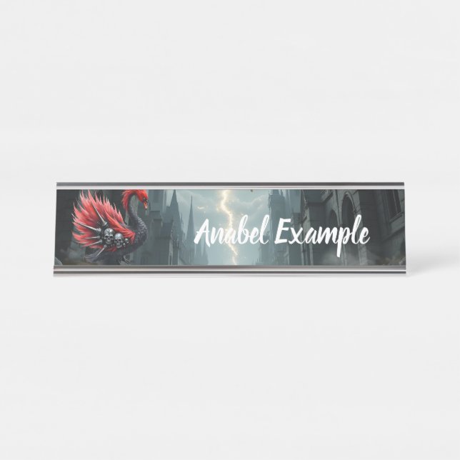Crimson Cathedral Swan.  Desk Name Plate (Front)