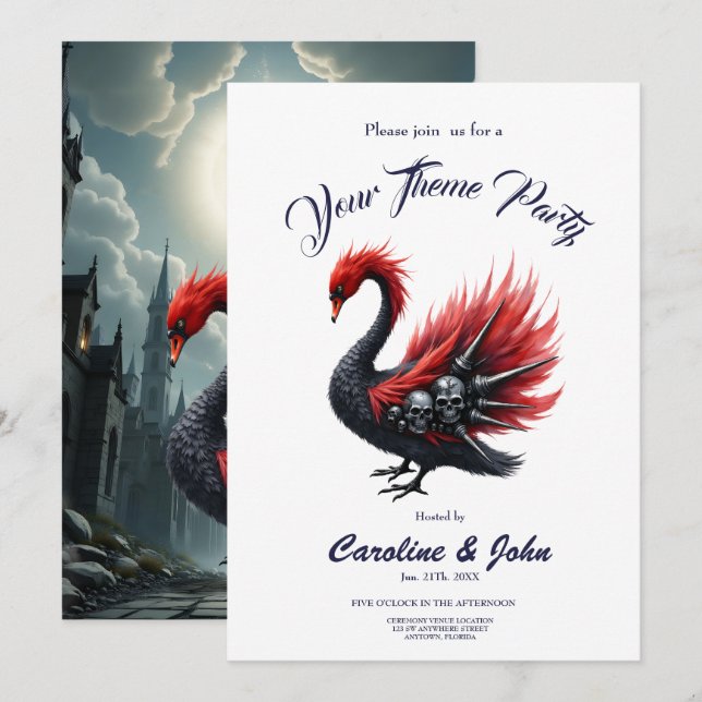 Crimson Cathedral Swan. Invitation (Front/Back)